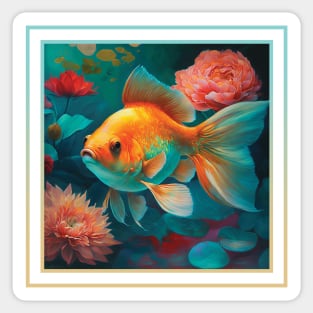 Gullible Goldfish Vibrant Tropical Flower Digital Oil Painting Portrait Sticker